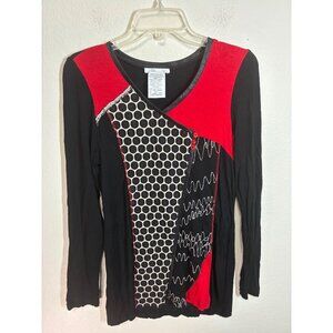 VTG Zoe Blouse Business Casual Whimsygoth Long Sleeve Black Red Size Medium